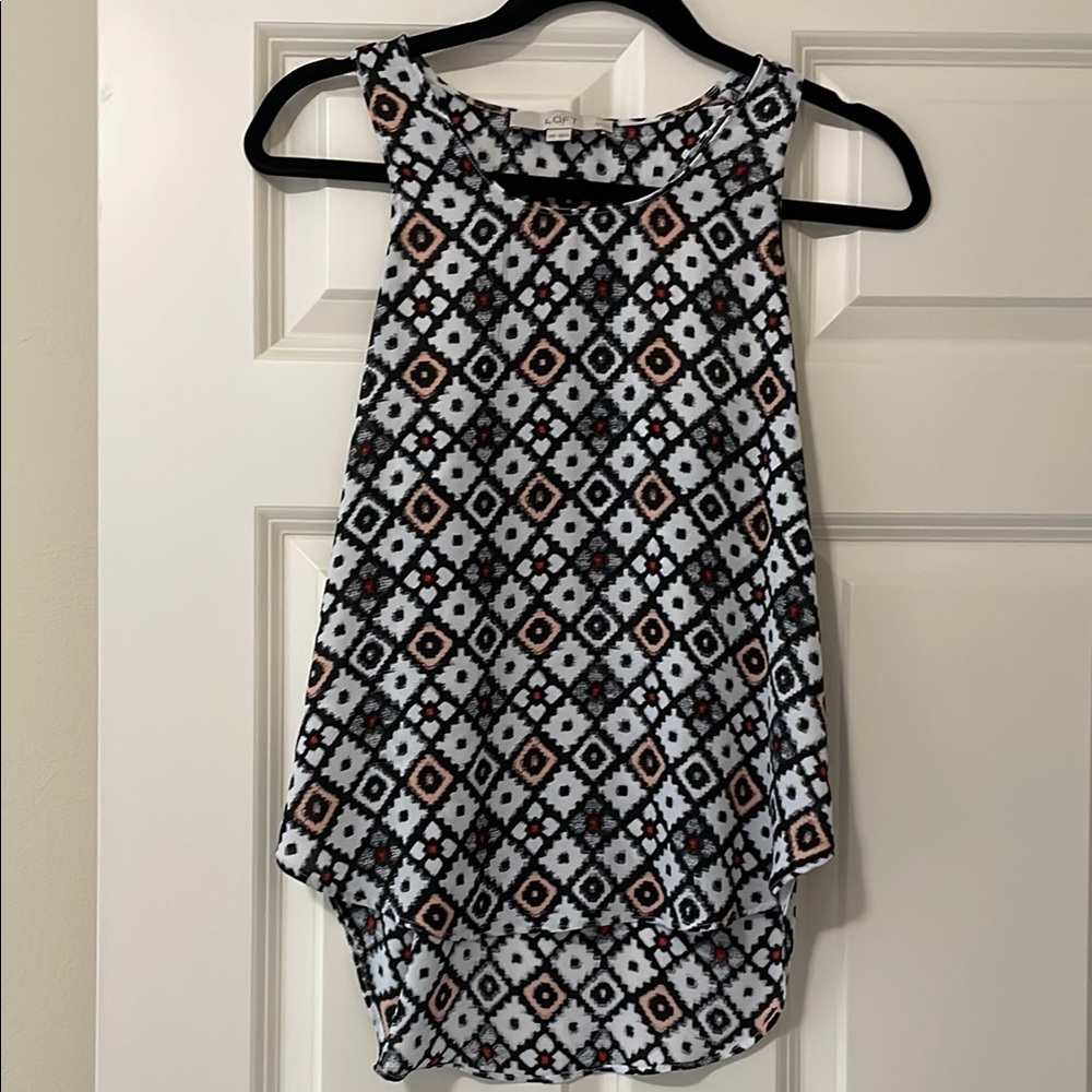 LOFT Black and White Asymmetrical Blouse